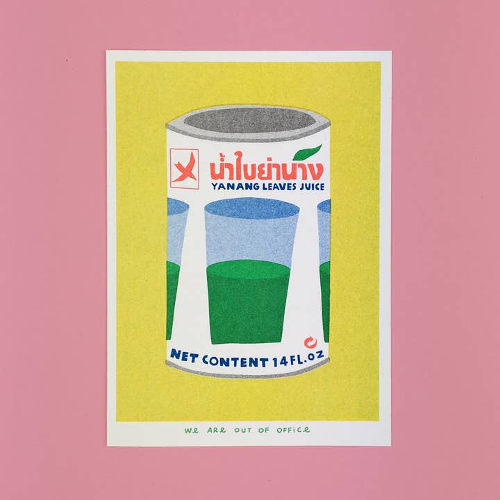 Risograph Print: Thai Can of Yanang Leaves Juice