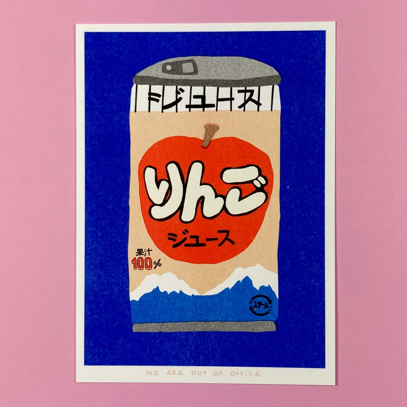 Risograph Print: Small Can of Japanese Apple Juice