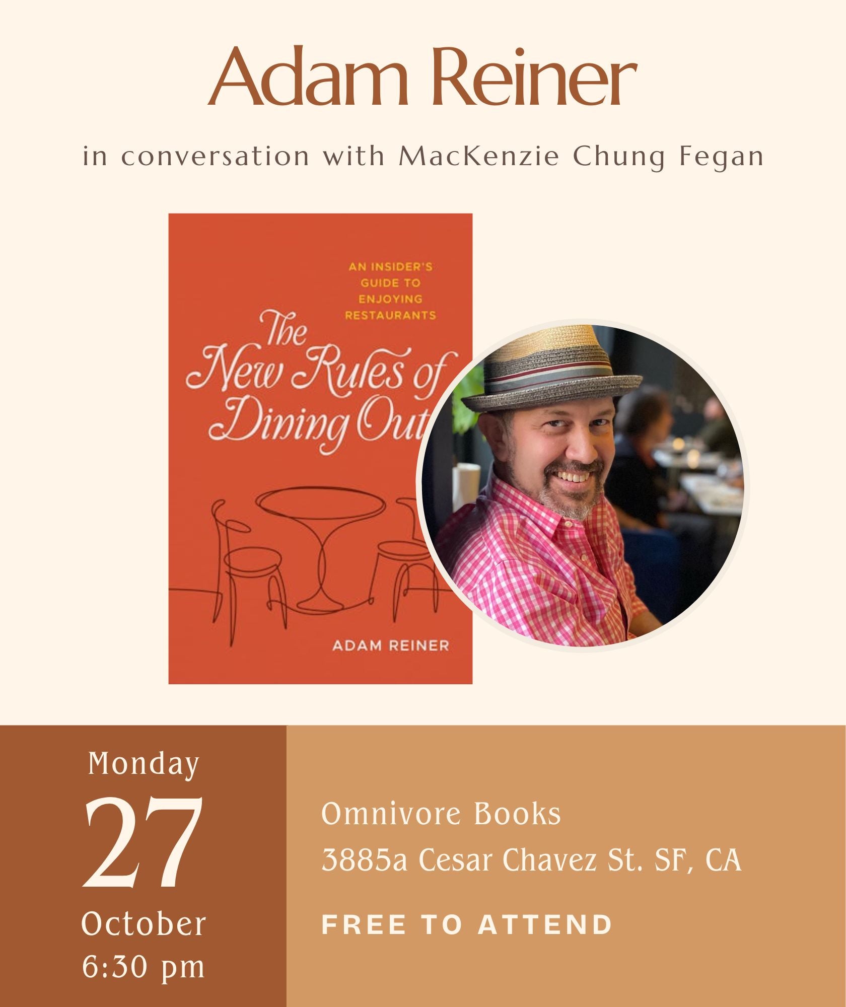 Adam Reiner Author Event • The New Rules of Dining Out: An Insider's Guide to Enjoying Restaurants