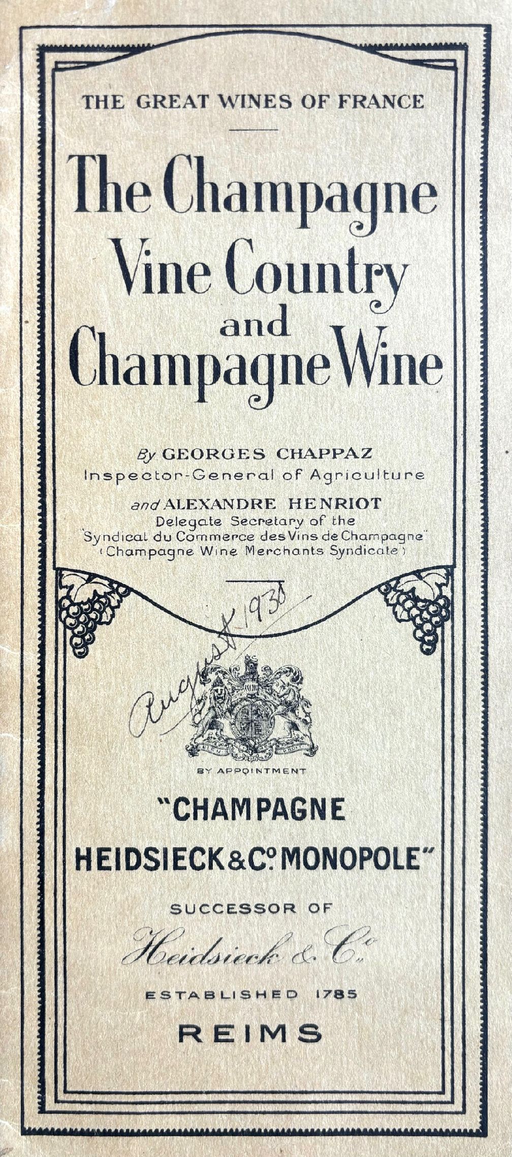 (*NEW ARRIVAL*) (Wine - Champagne) The Champagne Vine Country and Champagne Wine (Georges Chappaz & Alexandre Henriot)
