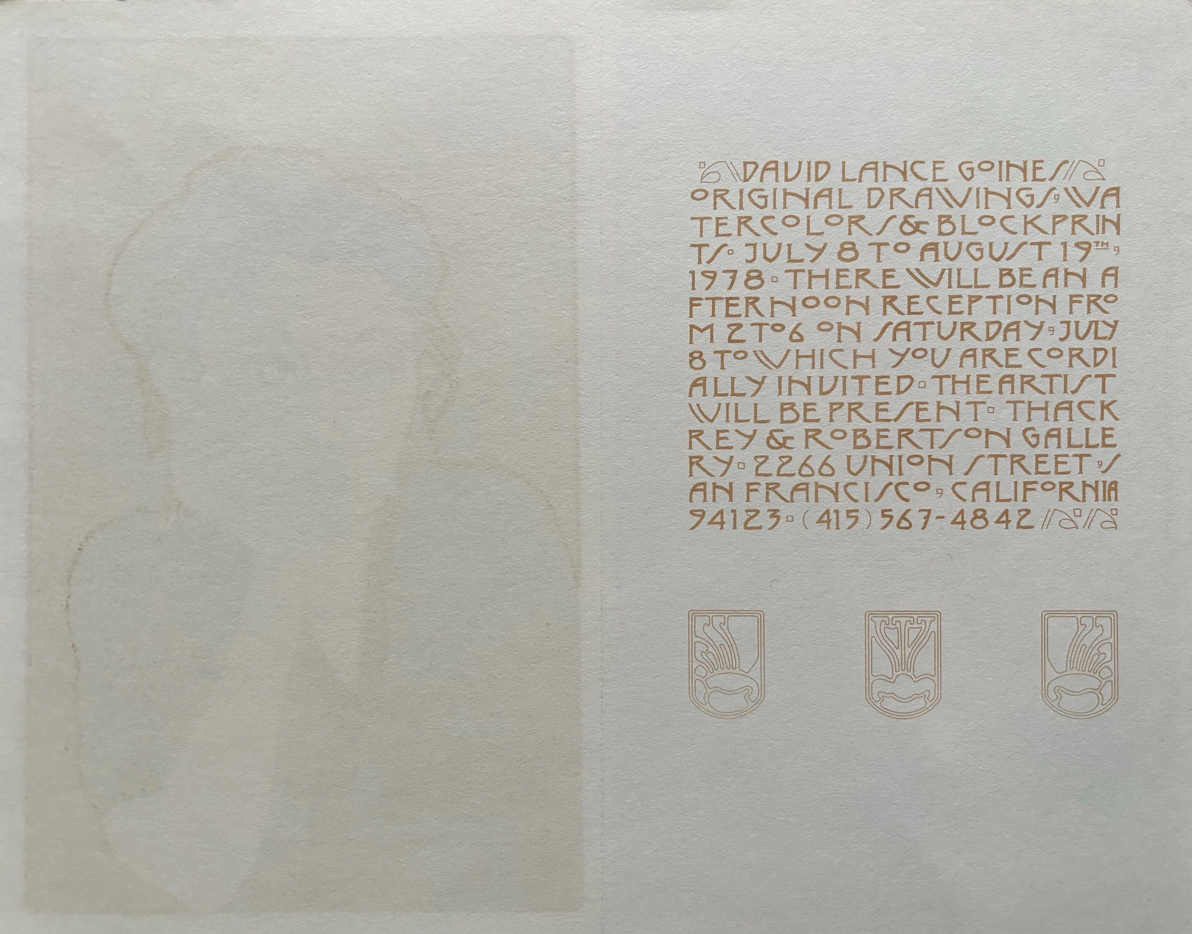 (*NEW ARRIVAL*) David Lance Goines. Thackrey & Robertson Gallery Show Invitation