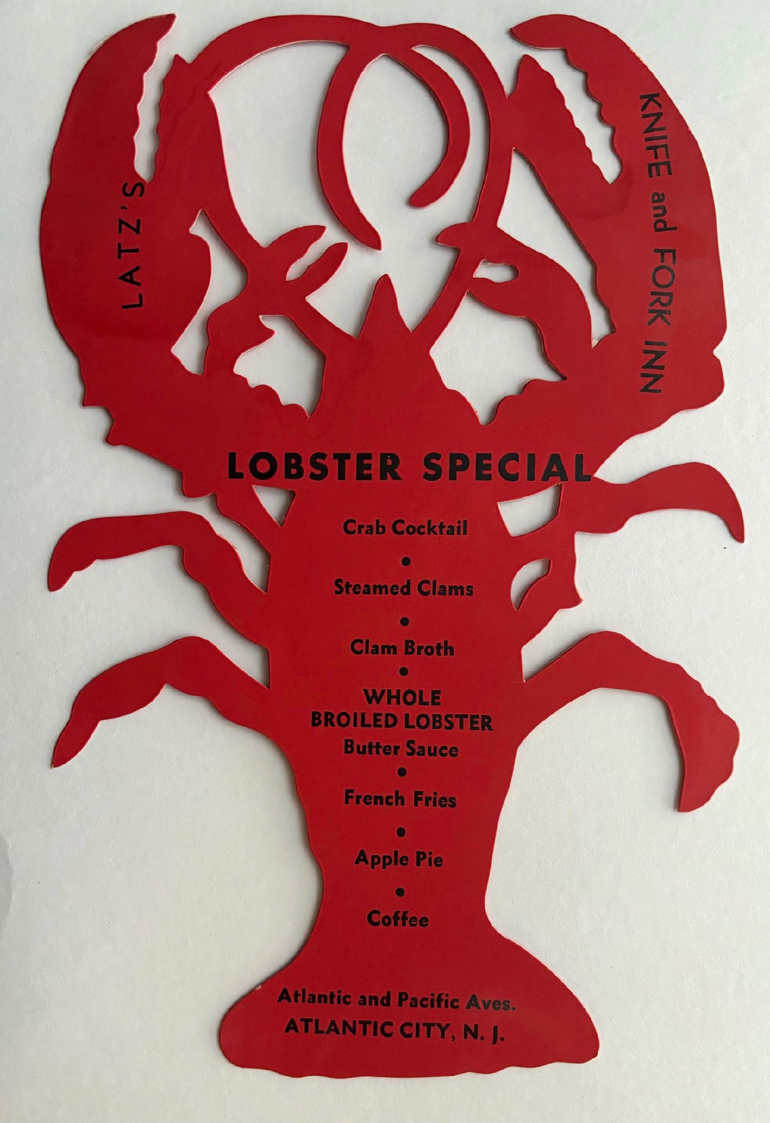 (*NEW ARRIVAL*) Latz's Knife and Fork Inn. Menu