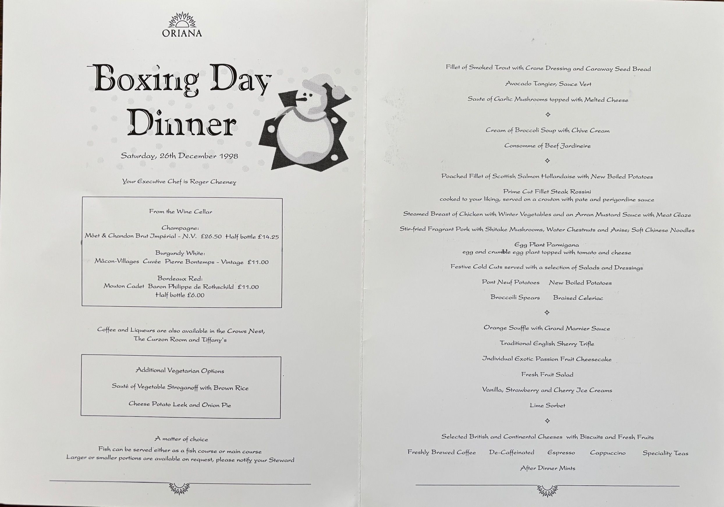 (*NEW ARRIVAL*) P & O Lines. Boxing Day Dinner