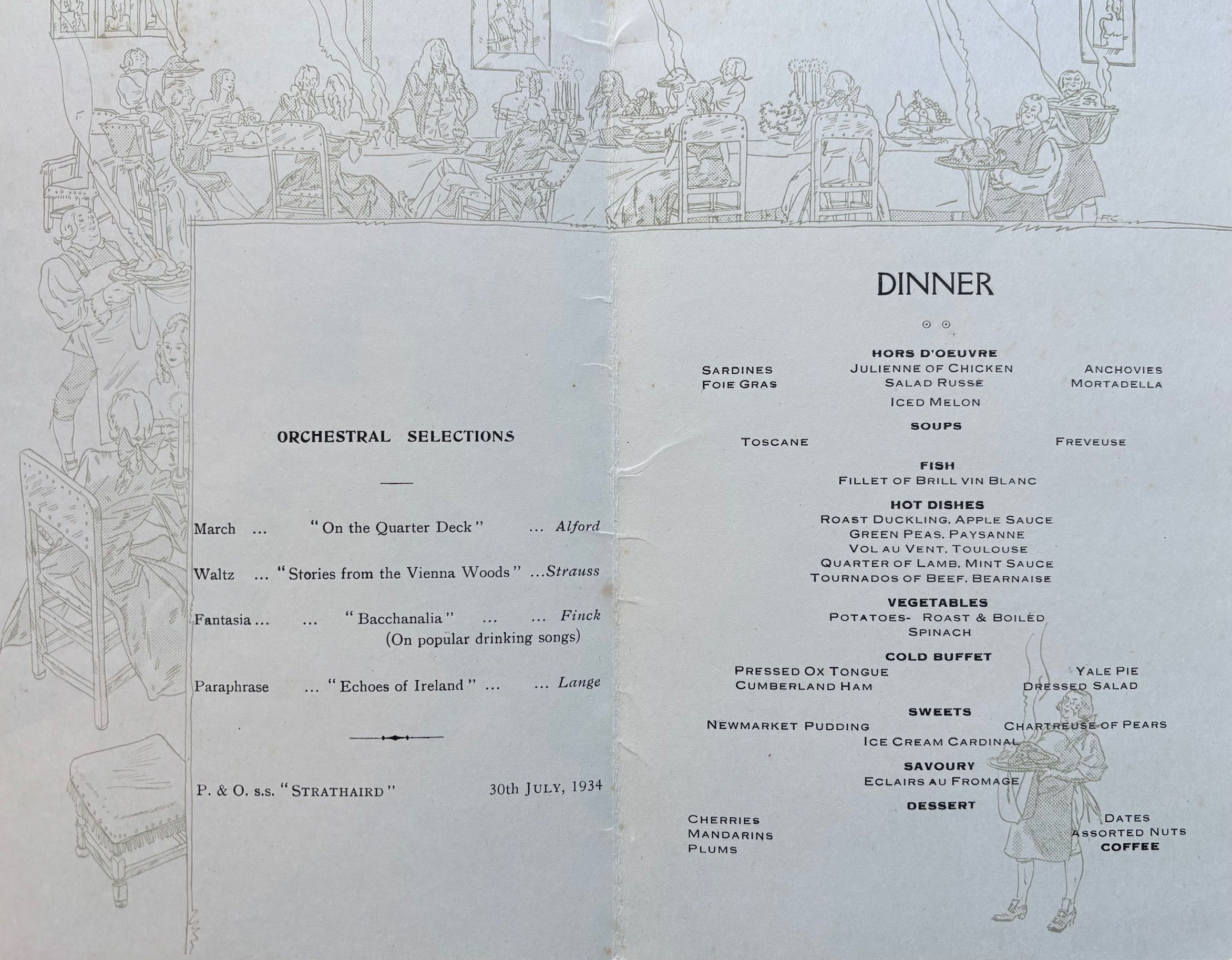 P & O Lines. S.S. Strathaird. P & O Menu: Dinner