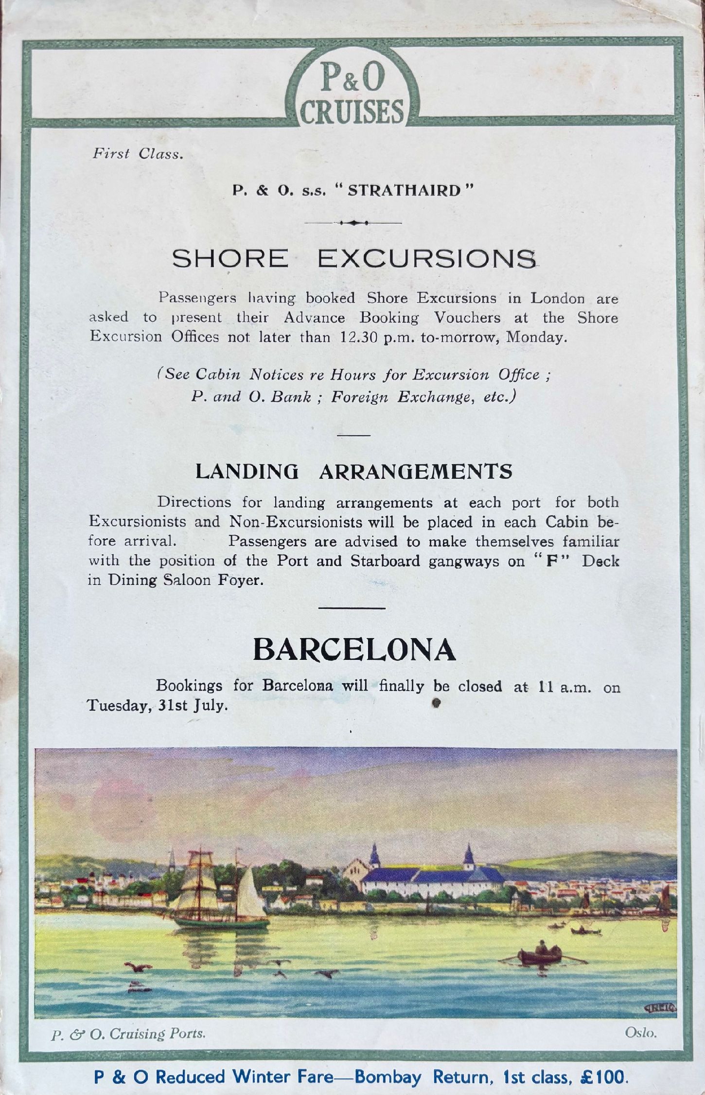 P & O Lines. S.S. Strathaird. Group of ephemera