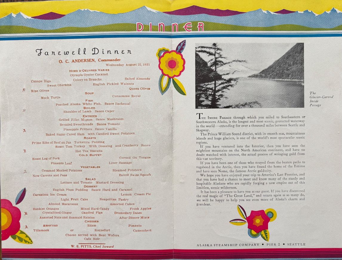 (*NEW ARRIVAL*) Alaska Steamship Company. Farewell Dinner