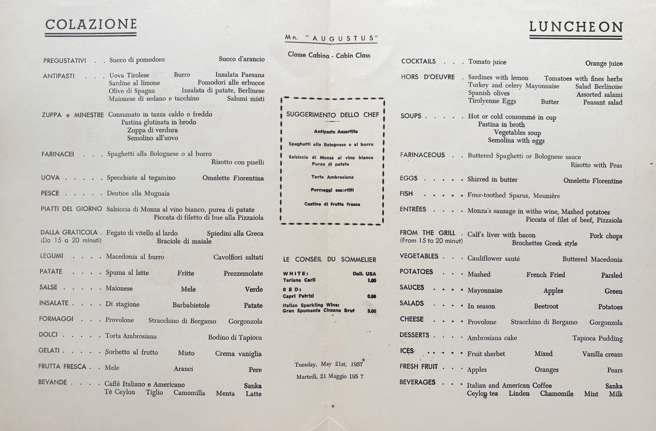 (*NEW ARRIVAL*) Italia Lines. Colazione - Luncheon