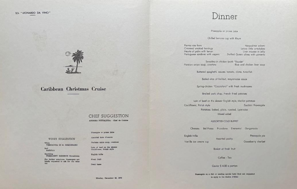 (*NEW ARRIVAL*) Italian Line. Caribbean Christmas Cruise: Luncheon