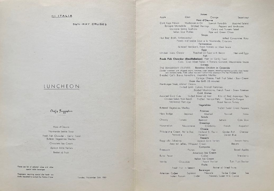 (*NEW ARRIVAL*) Home Lines. Luncheon