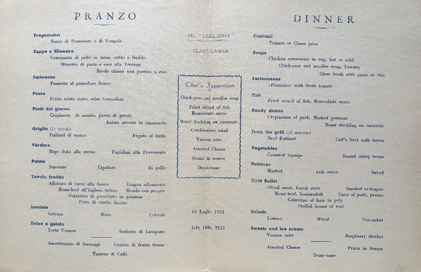 (*NEW ARRIVAL*) Italia Lines. Pranzo - Dinner