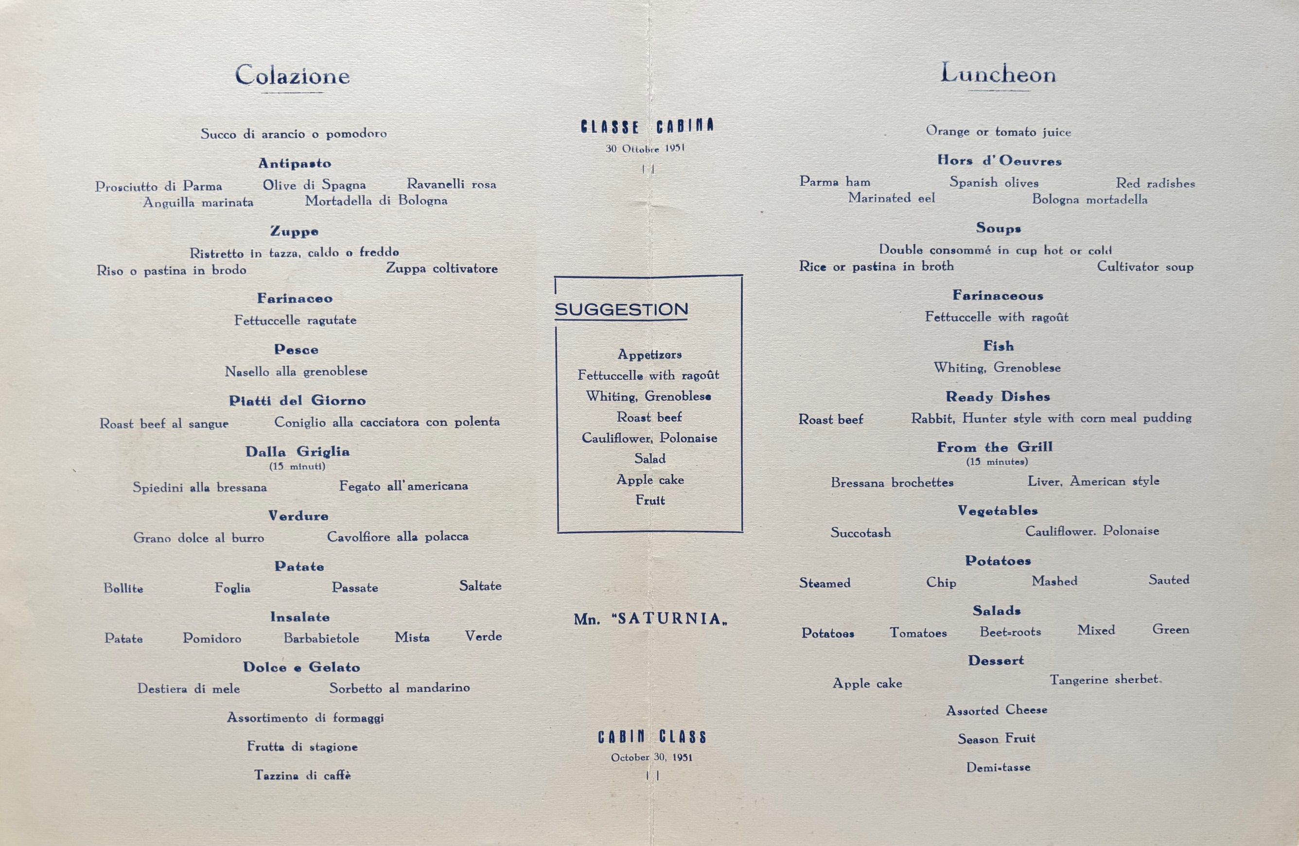 (*NEW ARRIVAL*) Italia Lines. Colazione - Luncheon