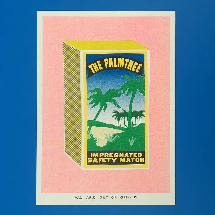 Risograph Print: The Palmtree Box of Safety Matches