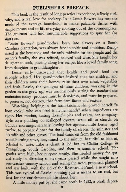 (Southern - African American) Bowers, Lessie. Plantation Recipes. SIGNED!