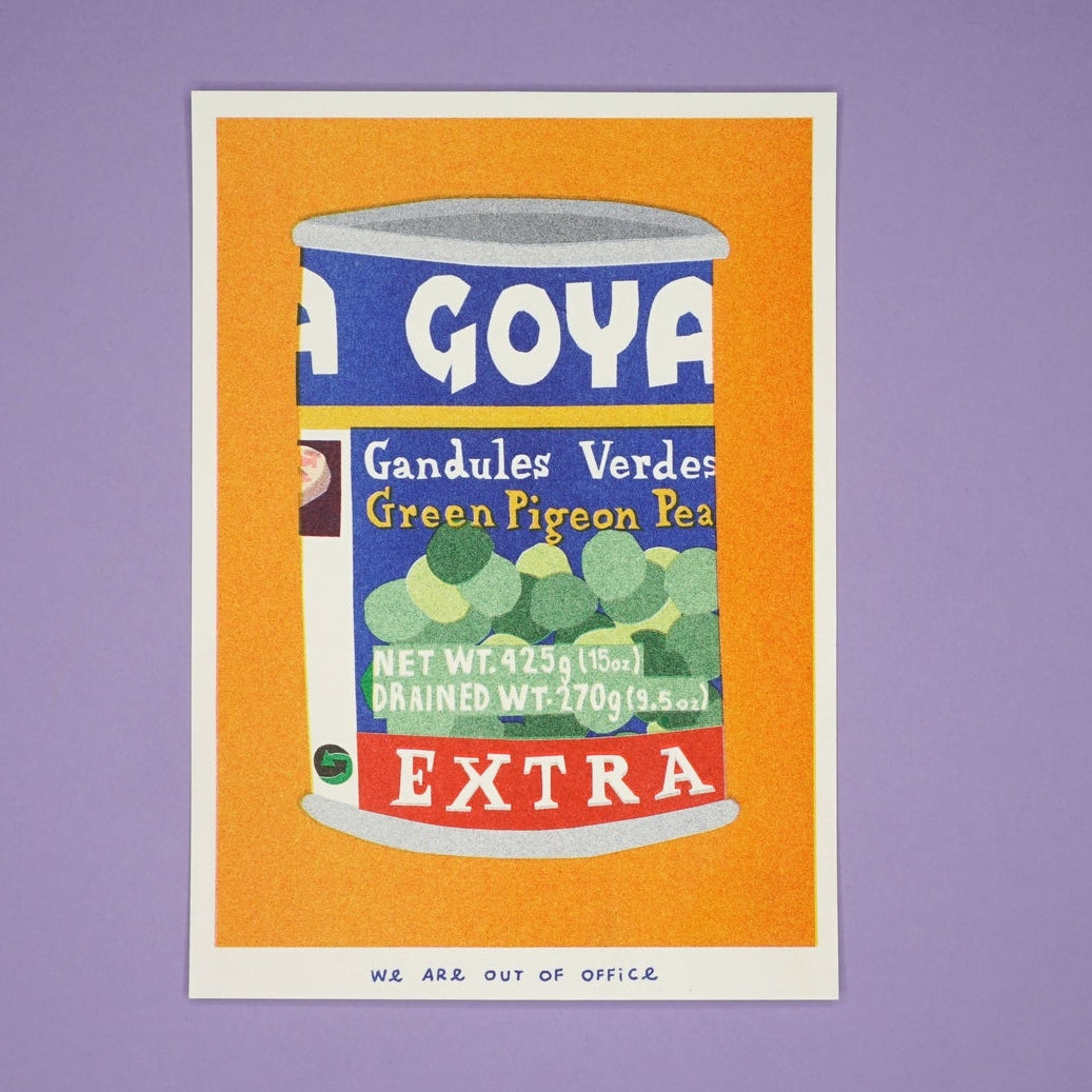 Risograph Print: A Can of Goya Green Pigeon Peas