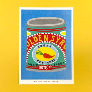 (*NEW ARRIVAL*) (Print) A risograph print of a can of golden syrup.