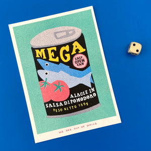 (*NEW ARRIVAL*) (Print) A Pink Risograph Print of a Can of Mega sardines