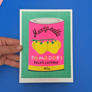 (*NEW ARRIVAL*) (Print) A Pink Risograph Print of A Can of Pomodori