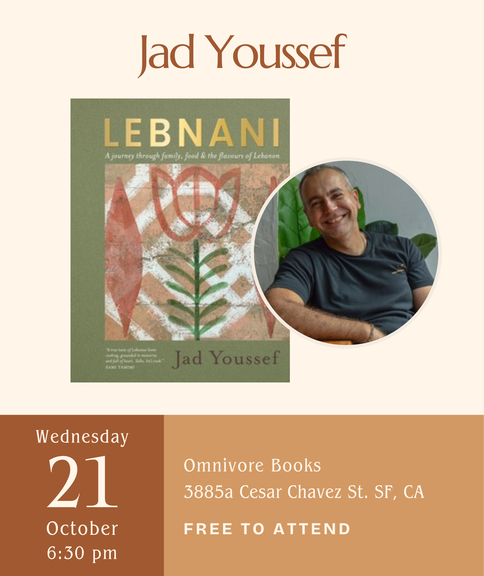Jad Youssef Author Event • Lebnani: A journey through family, food & the flavour of Lebanon