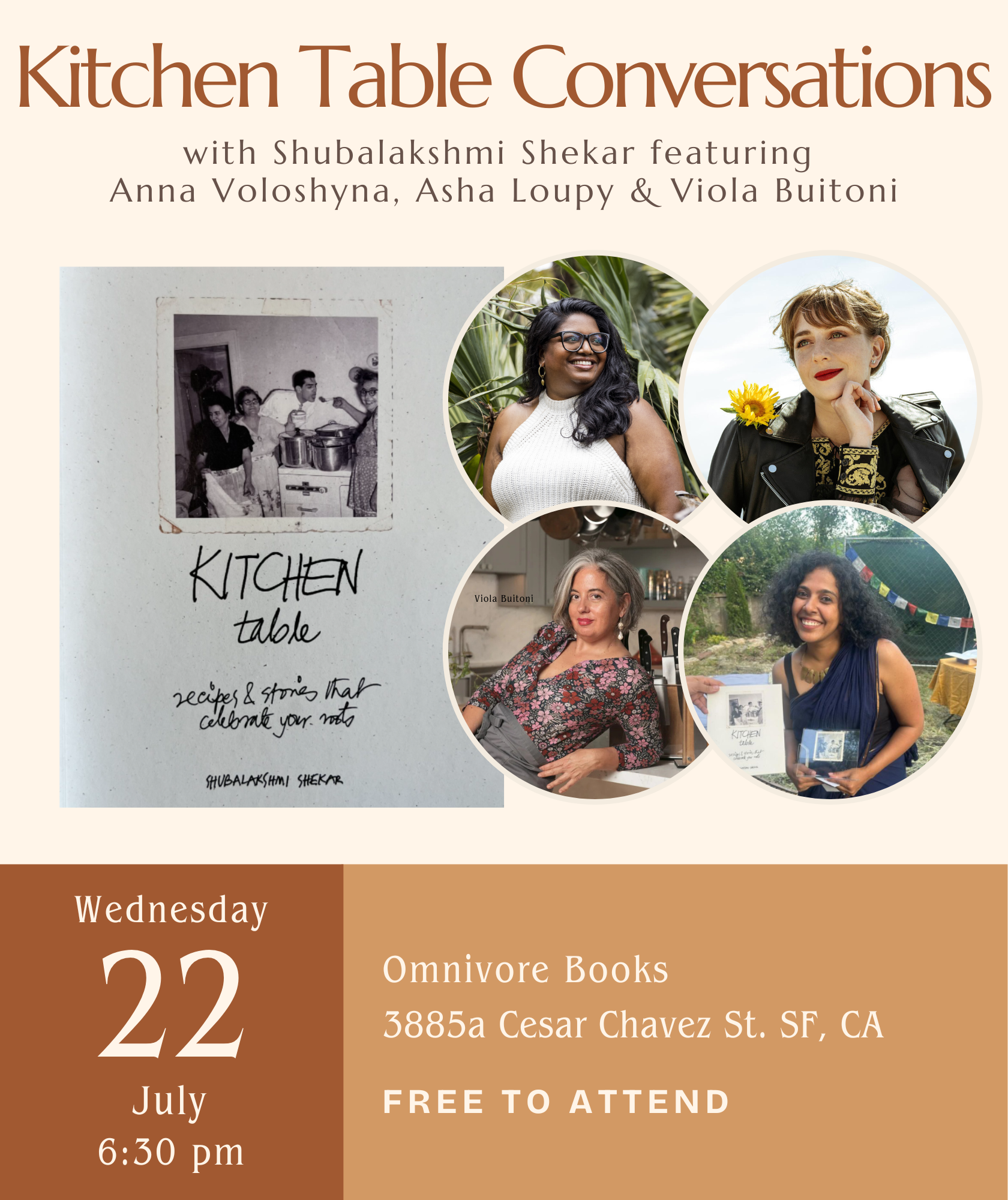 Shubalakshmi Shekar featuring Anna Voloshyna, Asha Loupy & Viola Buitoni •  Kitchen Table Conversations: An evening of collective memories on food and home