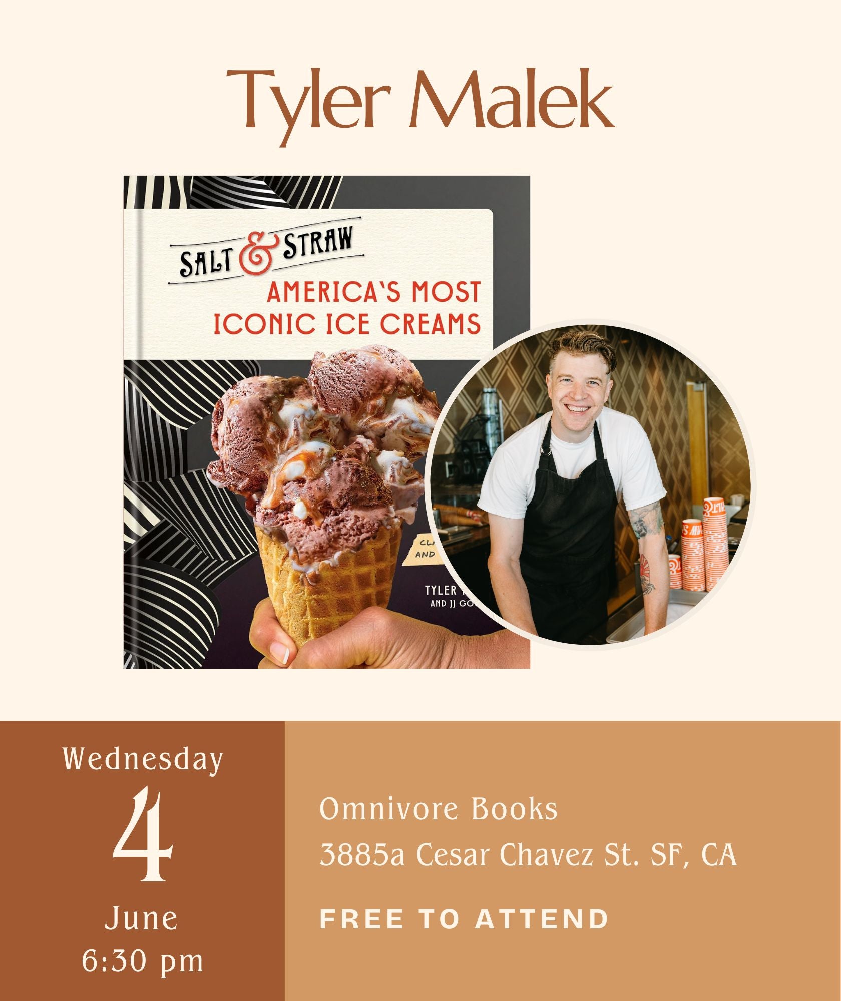 Tyler Malek Author Event • America's Most Iconic Ice Creams: A Salt & Straw Cookbook: Classic Flavors and Creative Riffs