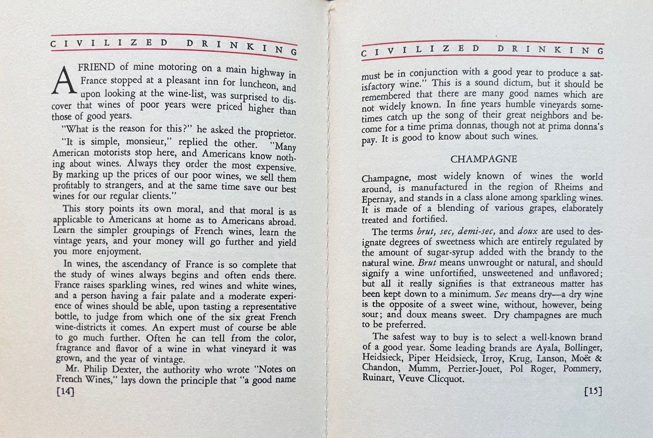 (Wine) Julian Street. Civilized Drinking: The Selection and Service of Wines