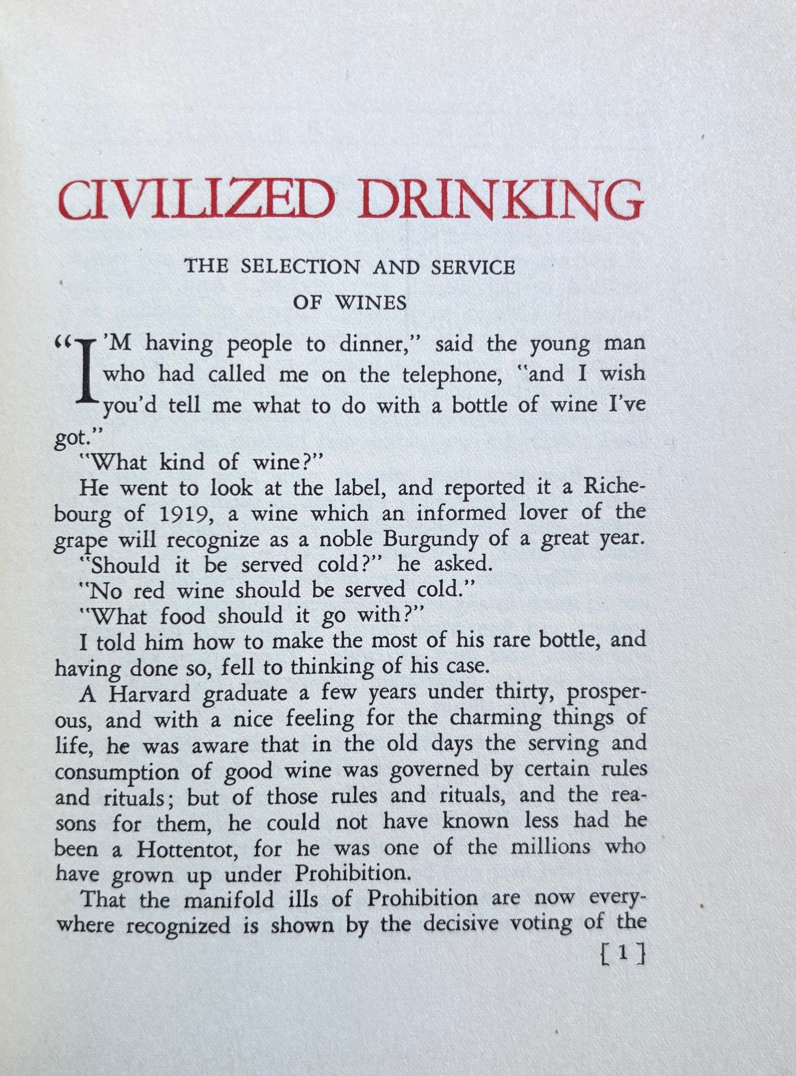(Wine) Julian Street. Civilized Drinking: The Selection and Service of Wines