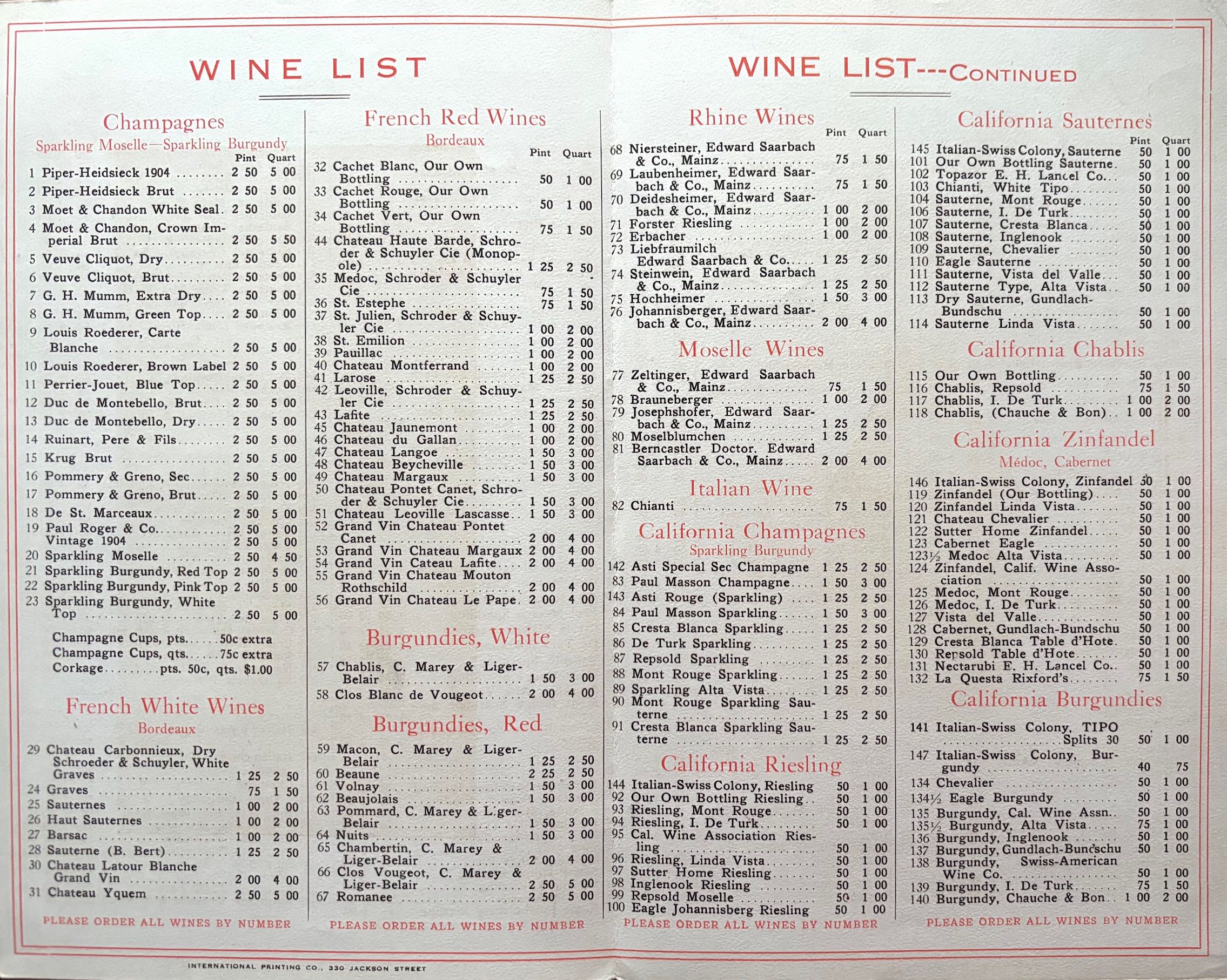 (*NEW ARRIVAL*) (San Francisco - Bergez-Frank Old Poodle Dog). Wine List