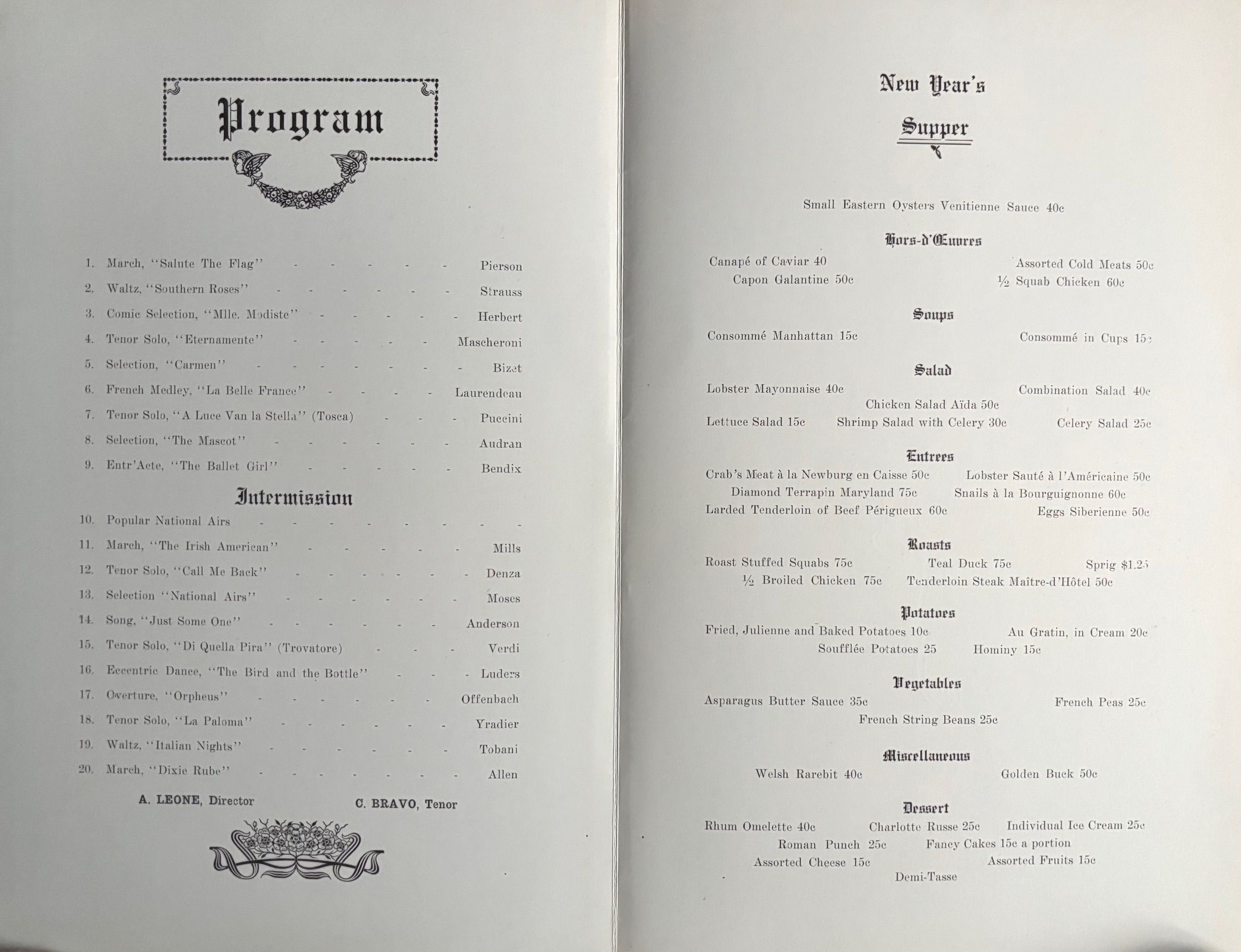 (*NEW ARRIVAL*) (San Francisco) Bergez-Frank's Old Poodle Dog. Souvenir Menu - New Year's 1909 Supper
