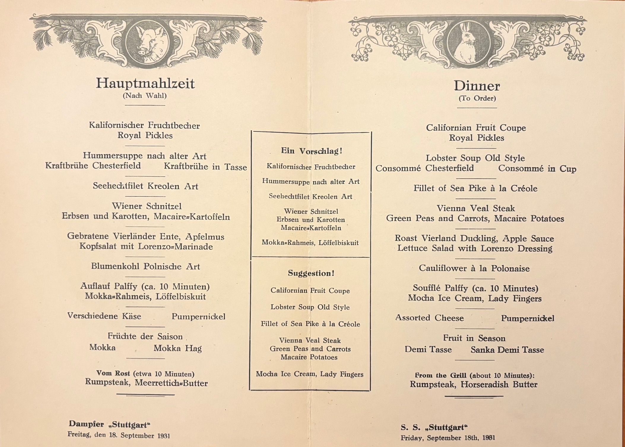 (*NEW ARRIVAL*) Nord Deutscher Lloyd Bremen. Hauptmahlzeit - Dinner