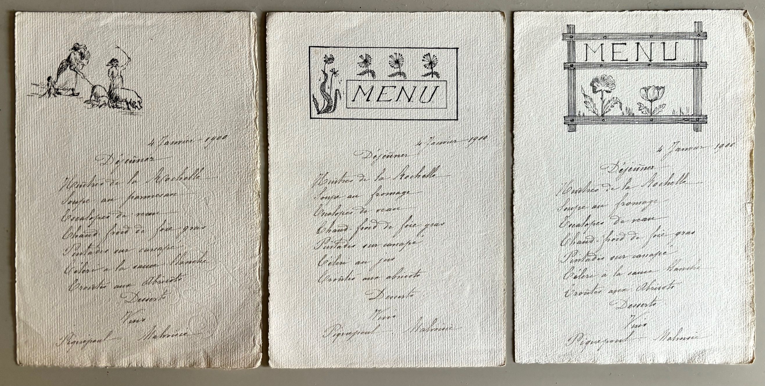 *NEW ARRIVAL* Three hand-written and illustrated menus