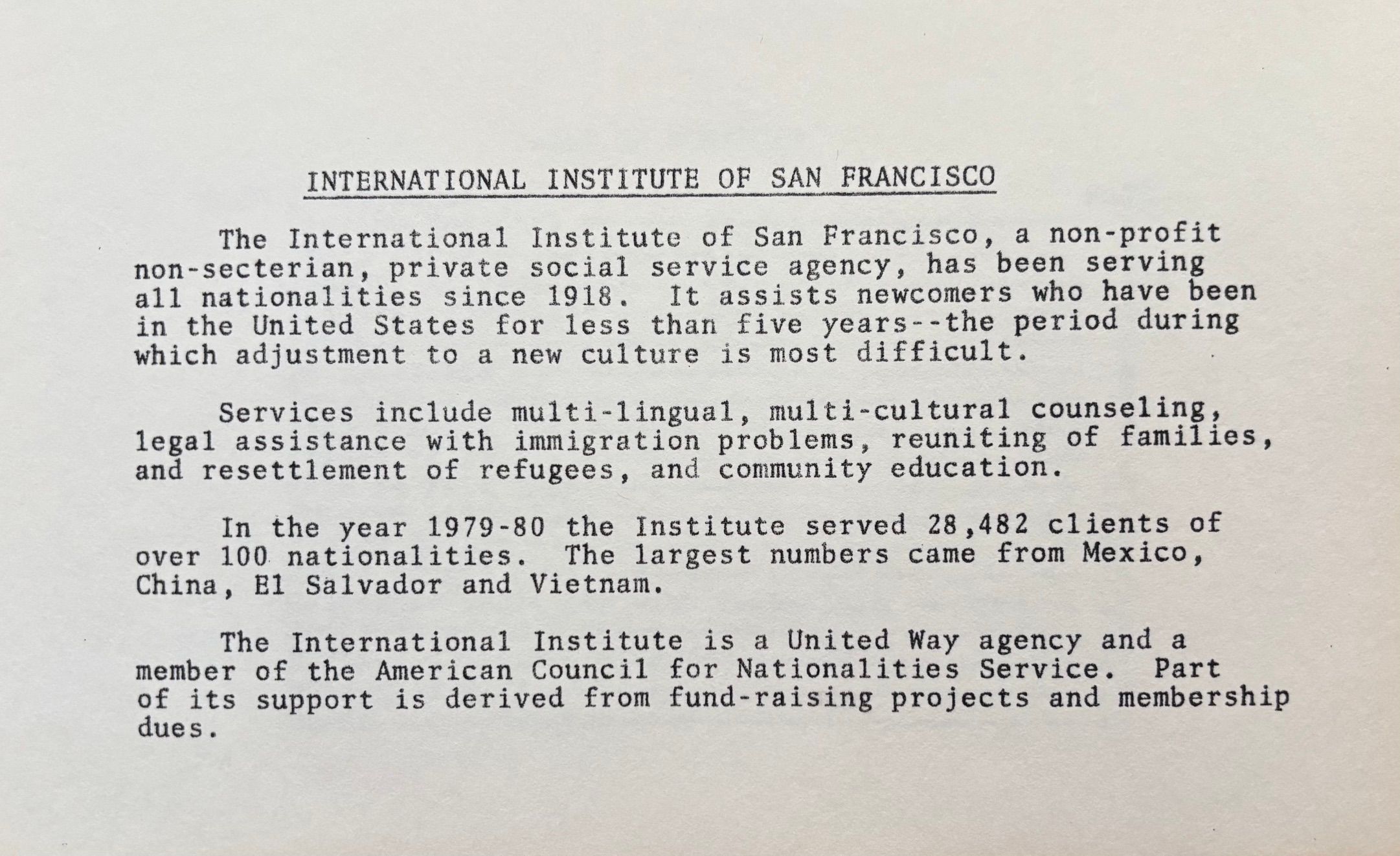 (*NEW ARRIVAL*) (Immigrants) International Institute of San Francisco. International Appetizers