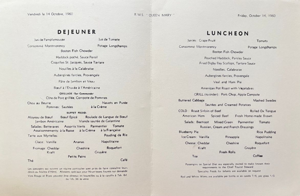 Cunard Lines. Luncheon