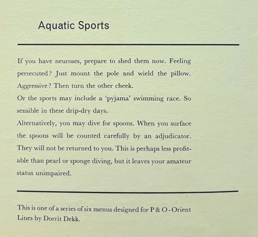 P. & O. Lines. Dinner - Aquatic Sports