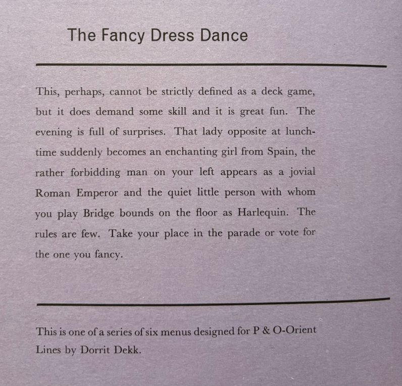 P. & O. Lines. Dinner - Fancy Dress Dance