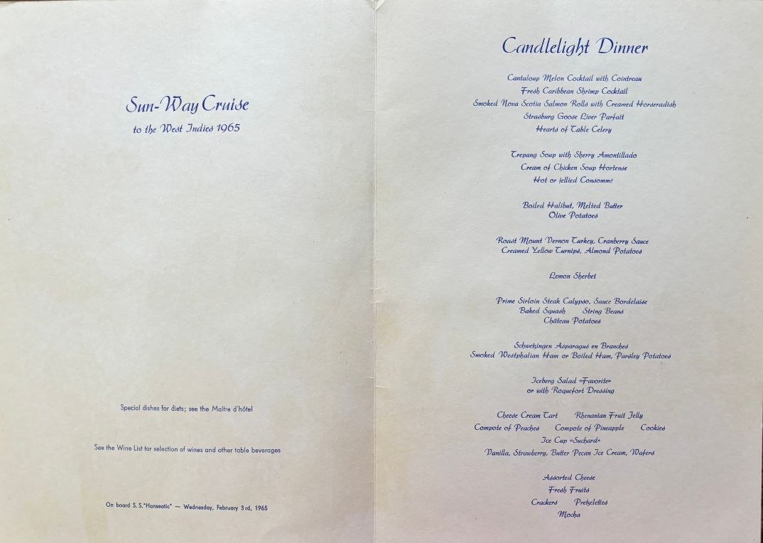 Hamburg-Atlantic Line. Sun-Way Cruise - Candlelight Dinner