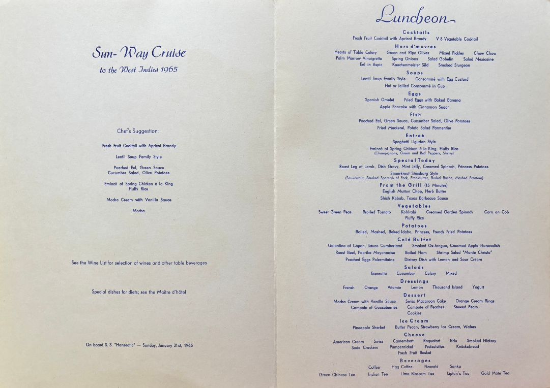 Hamburg-Atlantic Line. Sun-Way Cruise - Luncheon