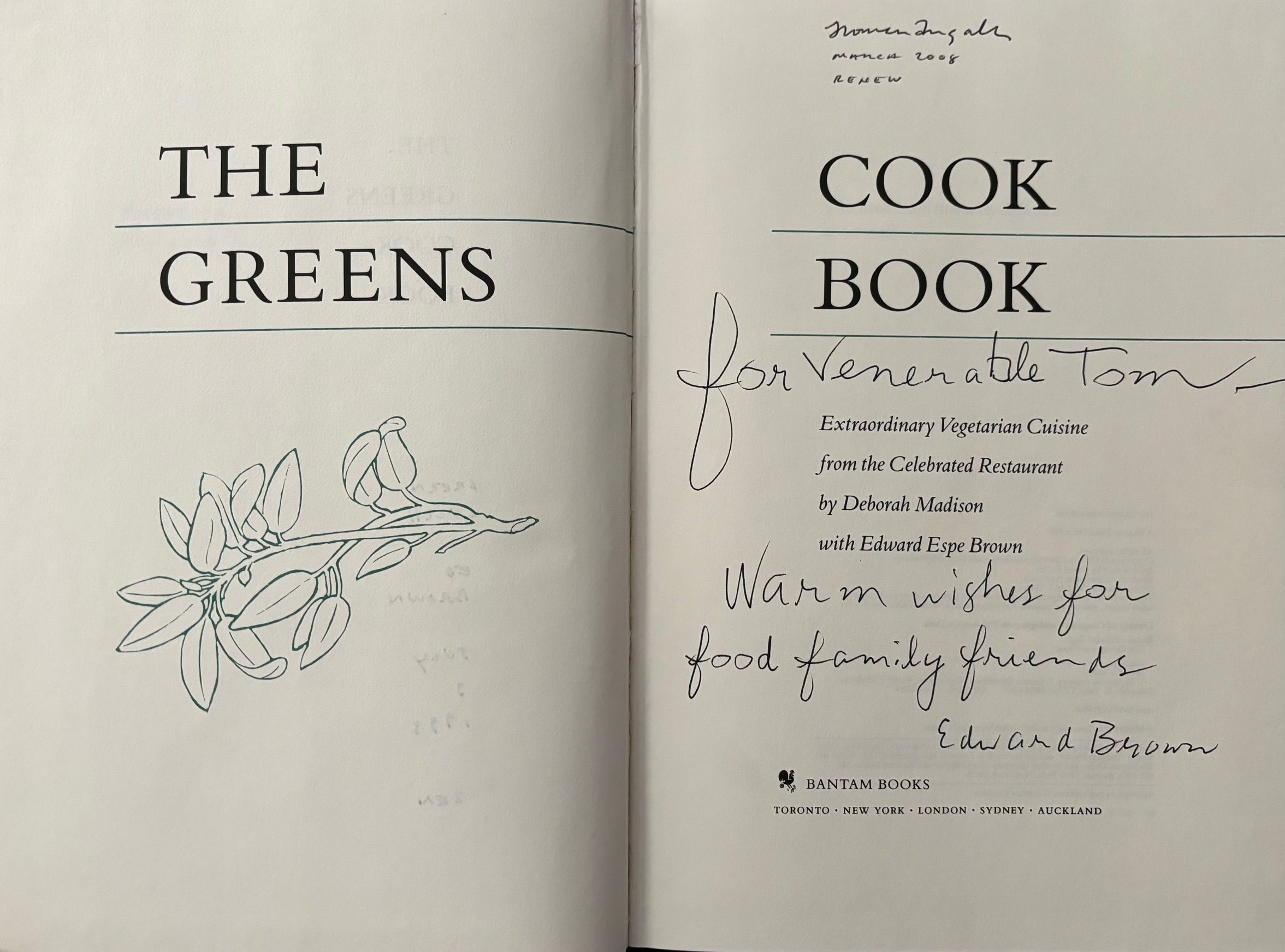 (*NEW ARRIVAL*) Deborah Madison & Edward Espe Brown. The Greens Cookbook: Extraordinary Vegetarian Cuisine from the Celebrated Restaurant *SIGNED*