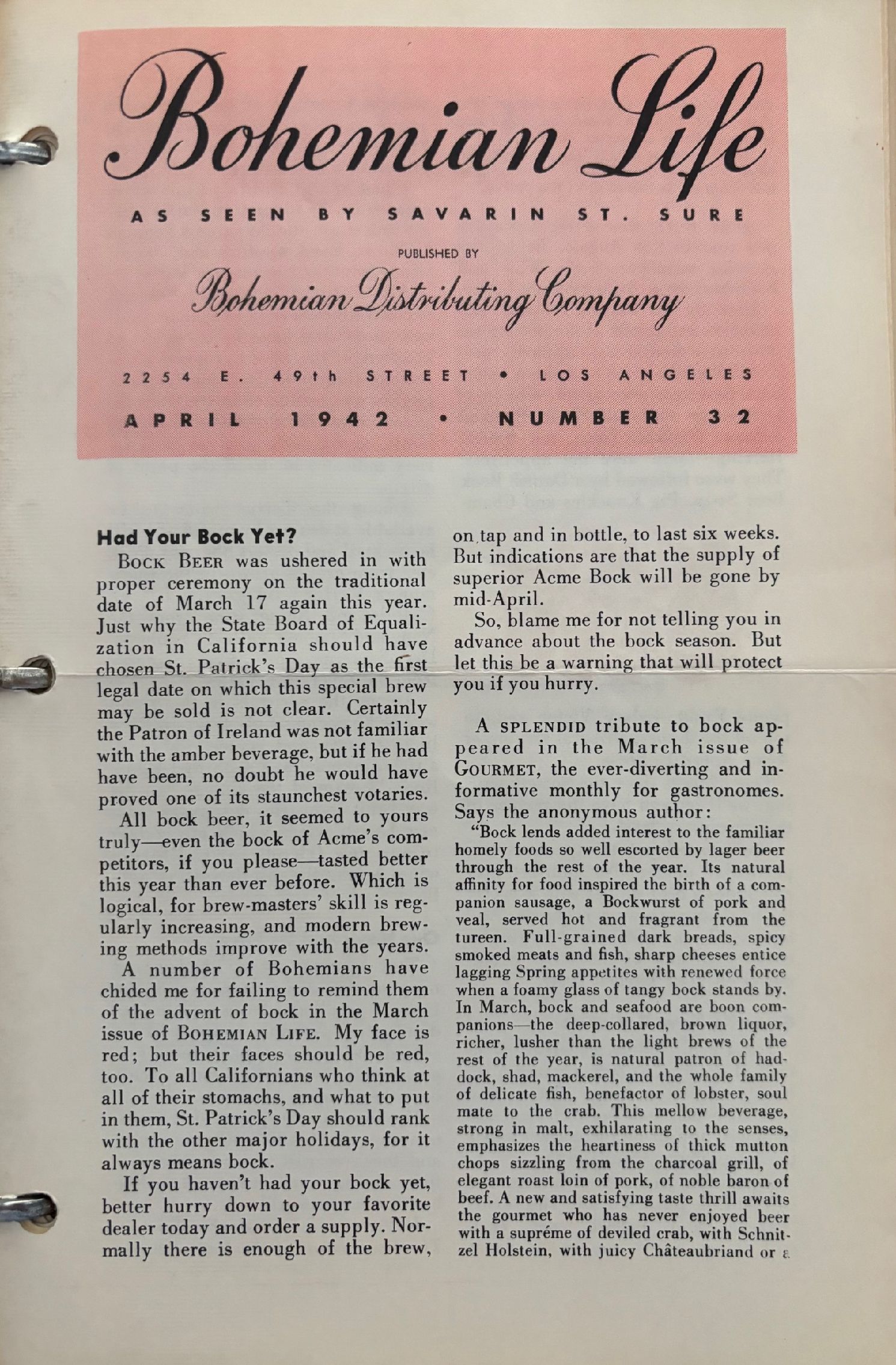 (California - Los Angeles) Bohemian Life as Seen by Savarin St. Sure. Approx. 154 issues