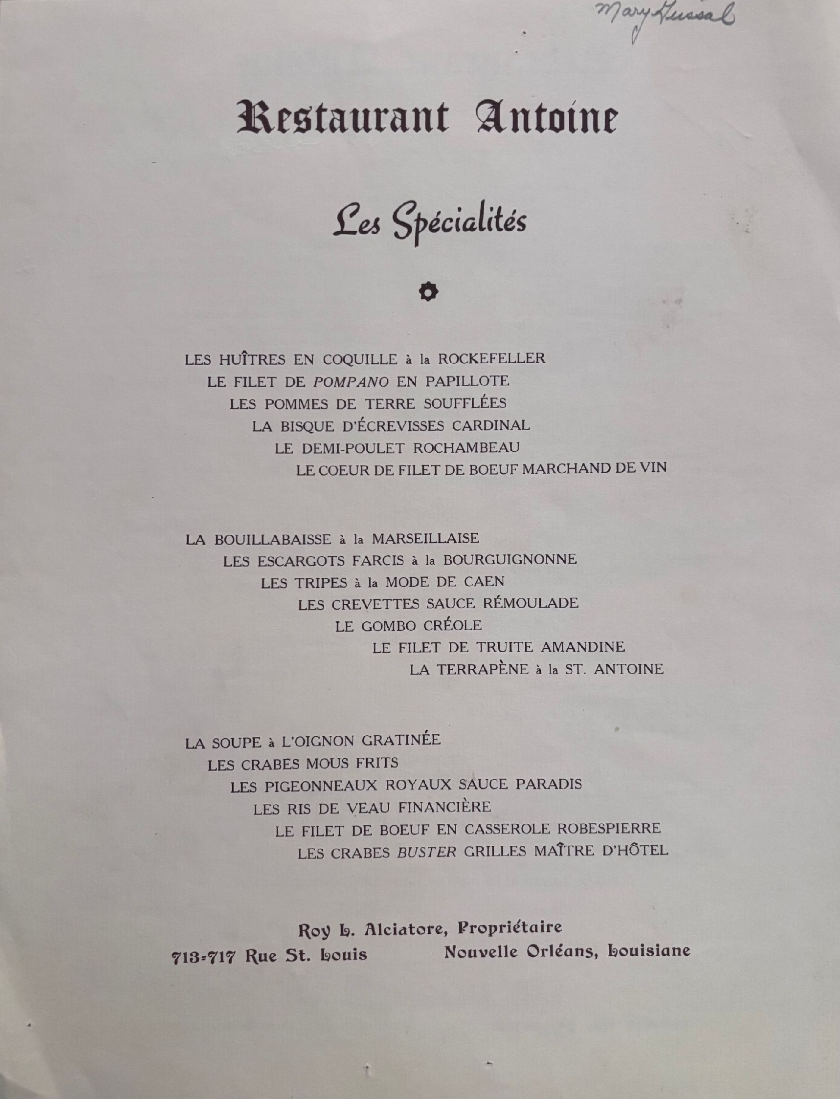 Antoine's Centennial 1840-1940