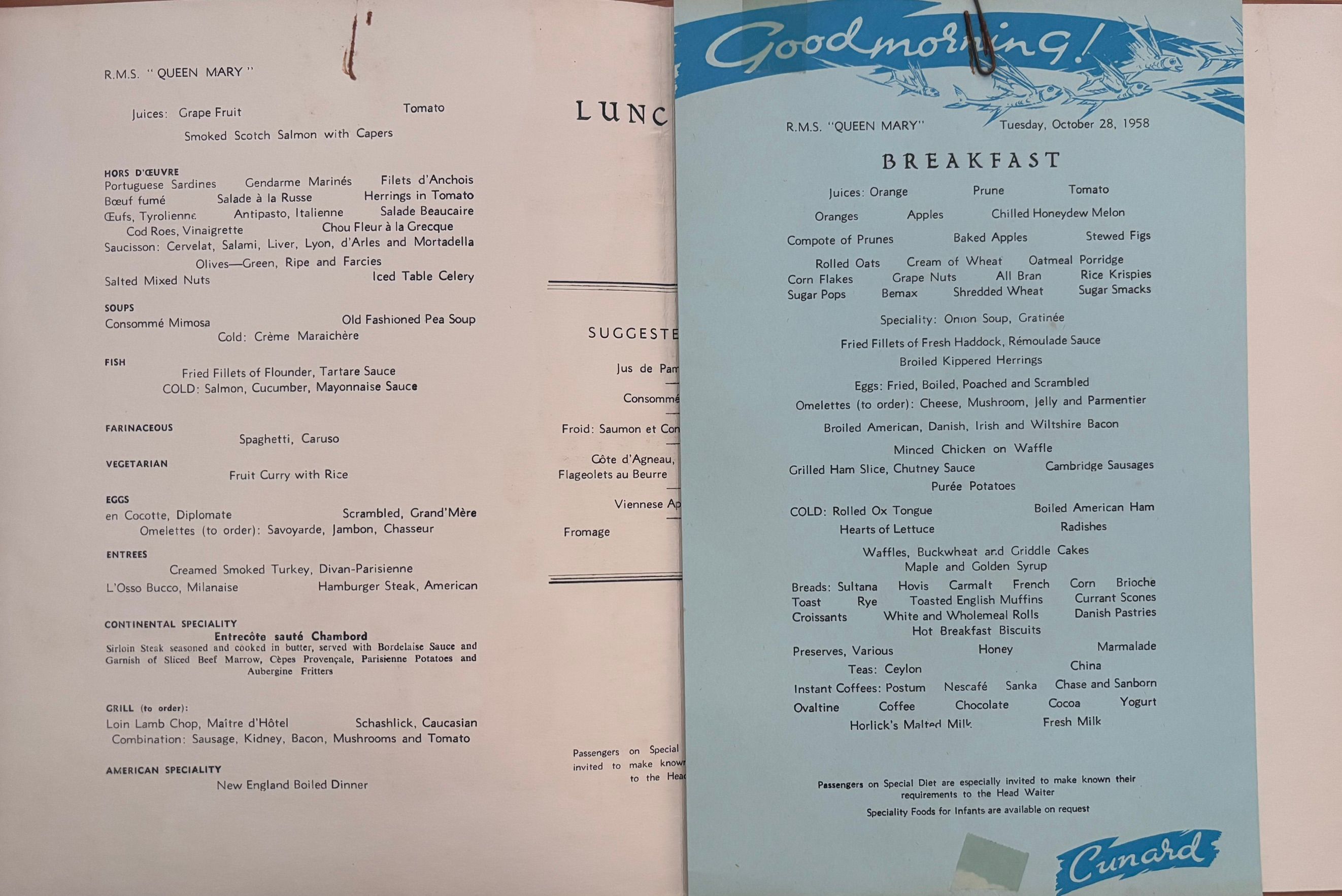 Cunard Lines. Luncheon
