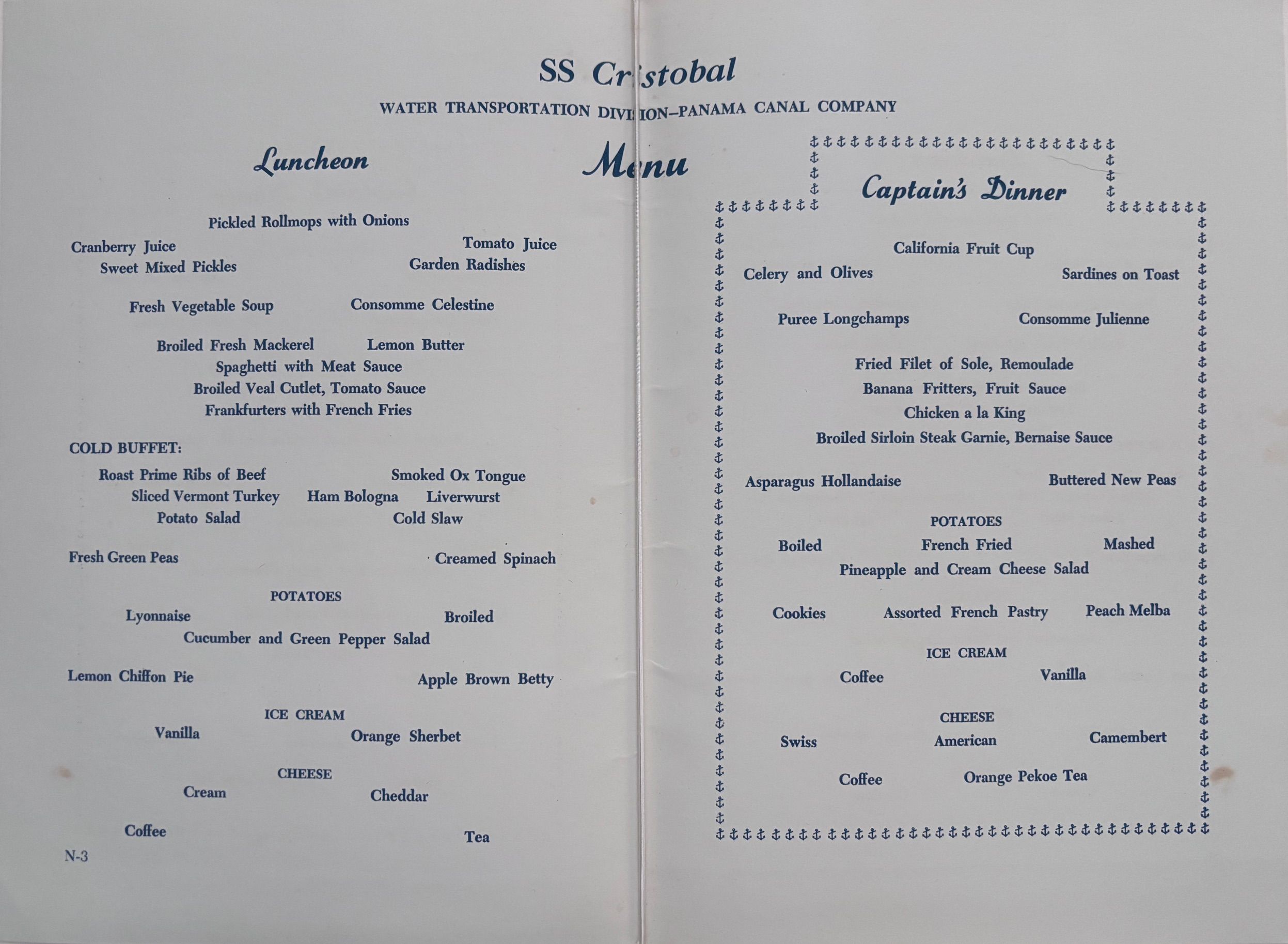 Panama Line. Luncheon Menu