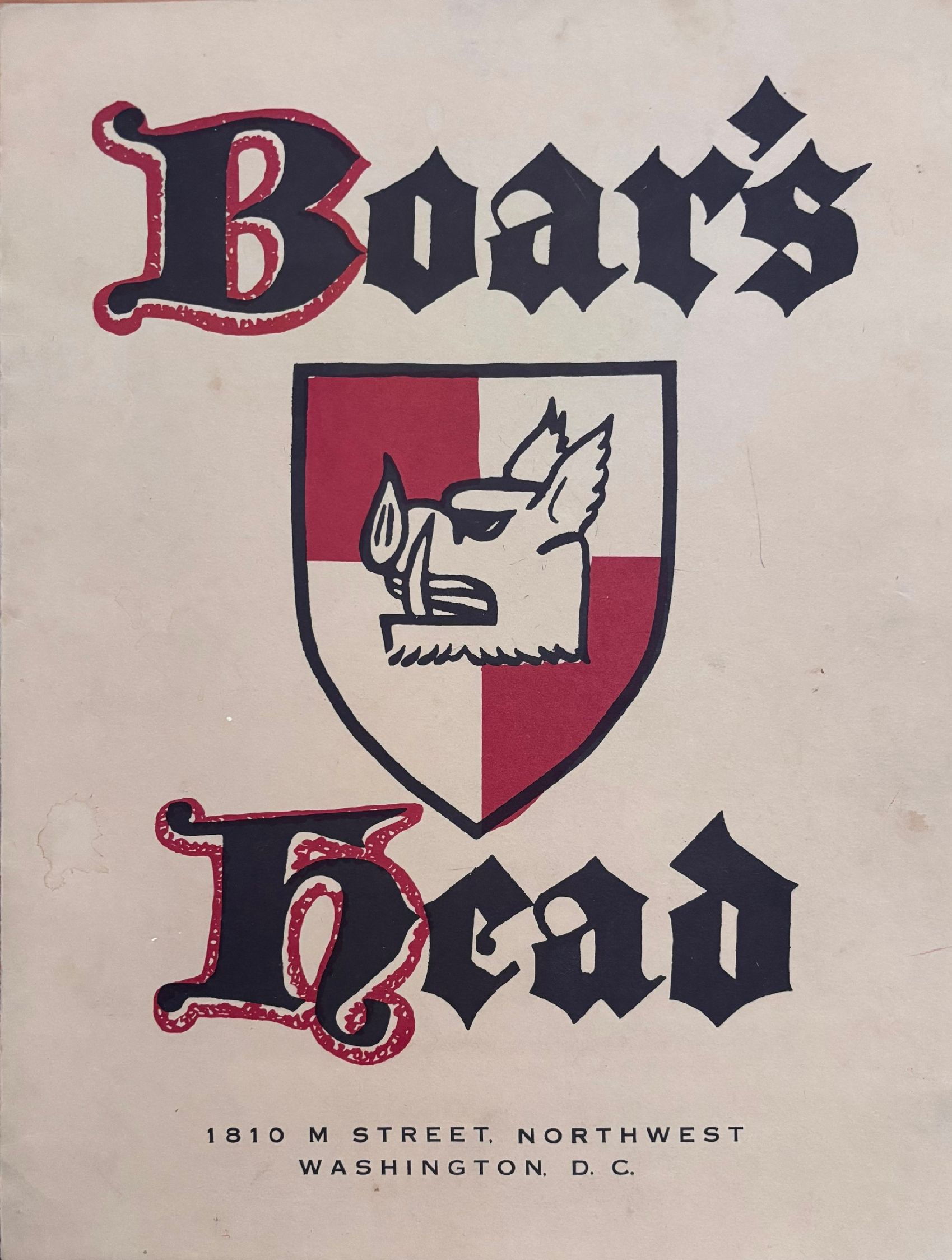 (Washington, D.C.) Boar's Head. Menu