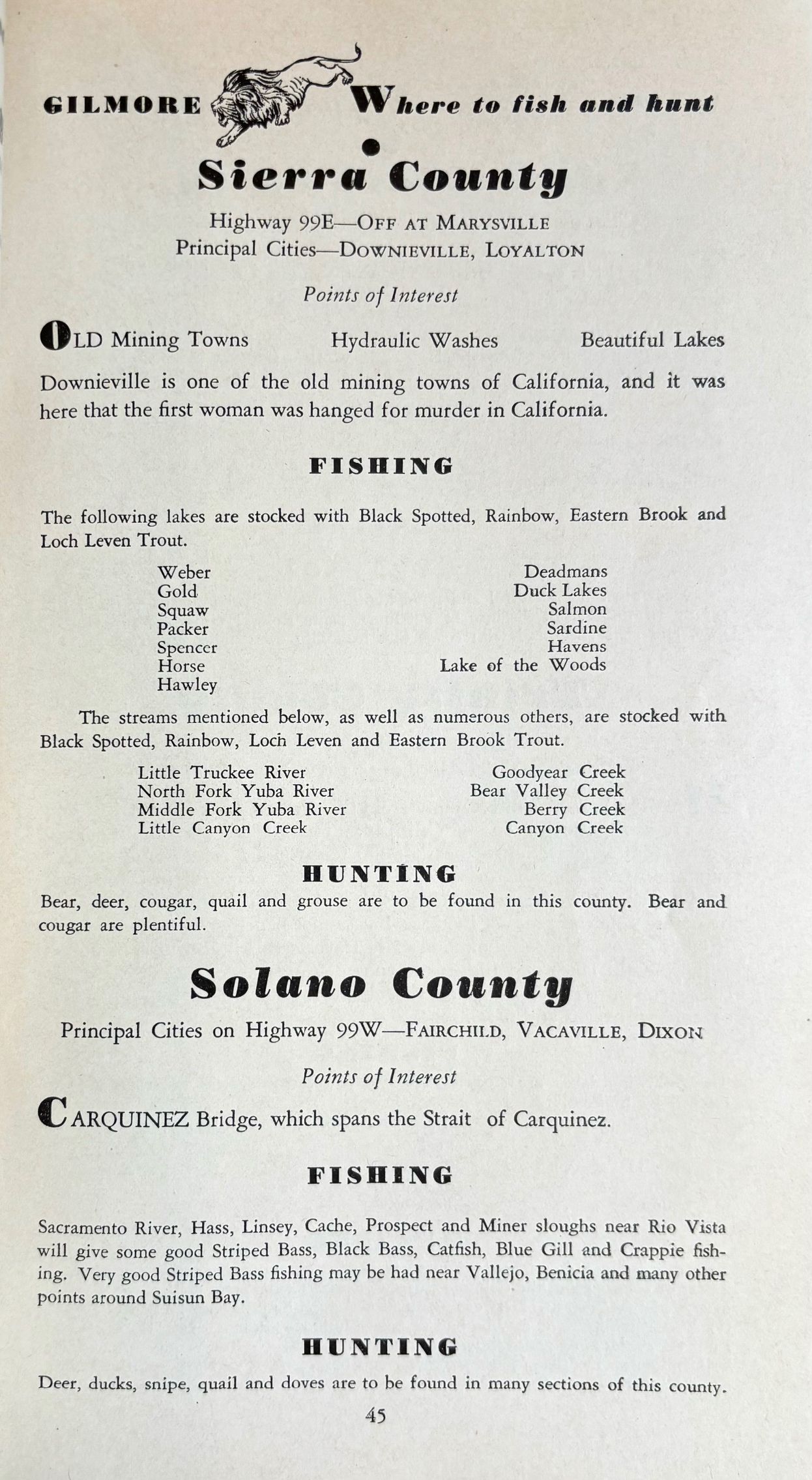 (Game) Where to Hunt and Fish in California, Oregon and Washington