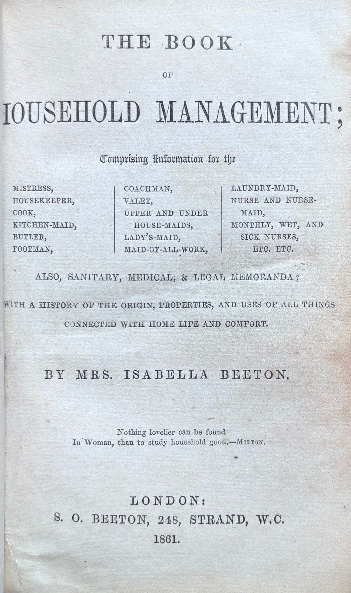 (*NEW ARRIVAL*) Isabella Beeton. The Book of Household Management: