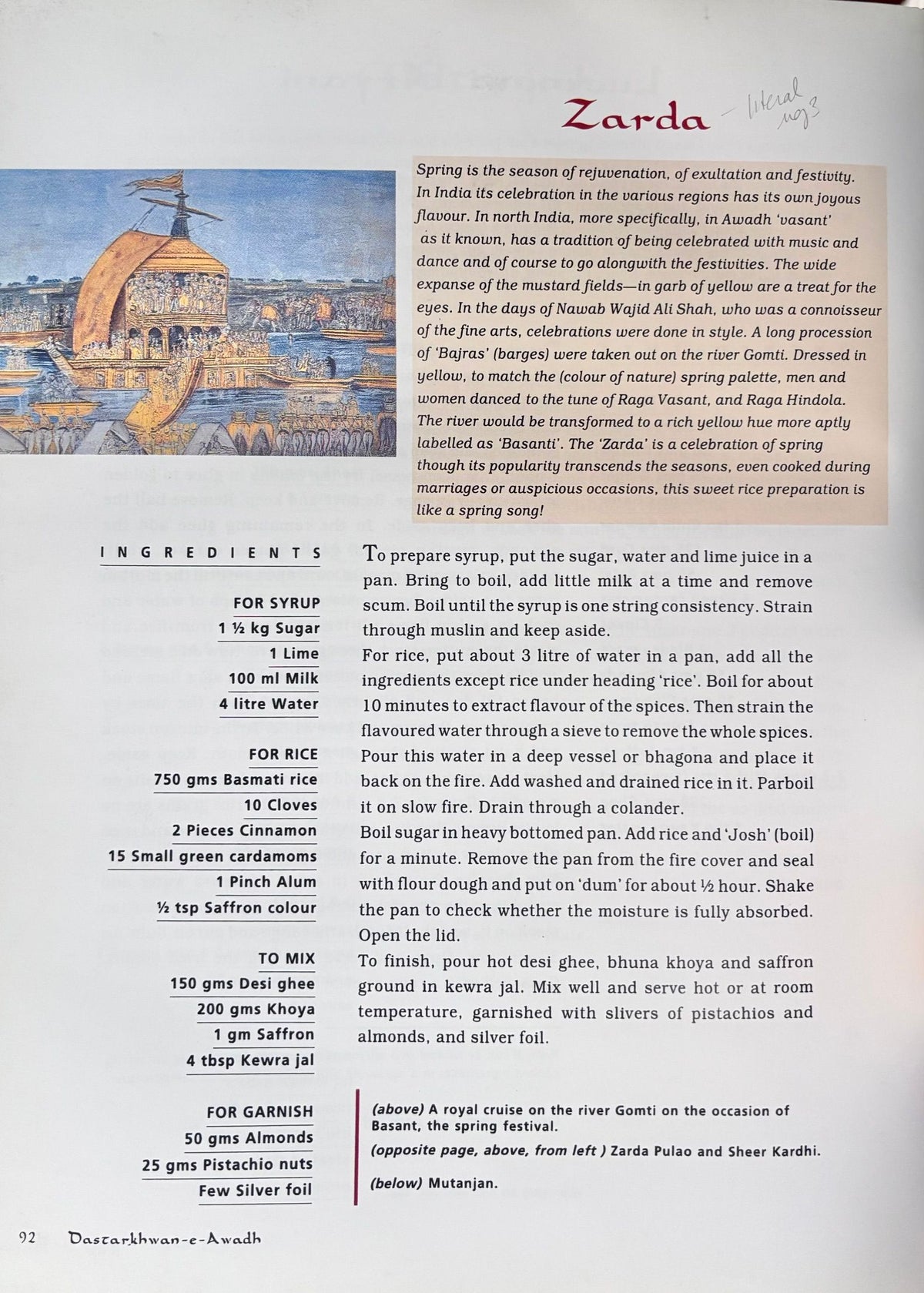 (*NEW ARRIVAL*) (Indian) Sangeeta Bhatnagar & R.K. Saxena. Dastarkhwan-e-Awadh: The Cuisine of Awadh. *Signed*