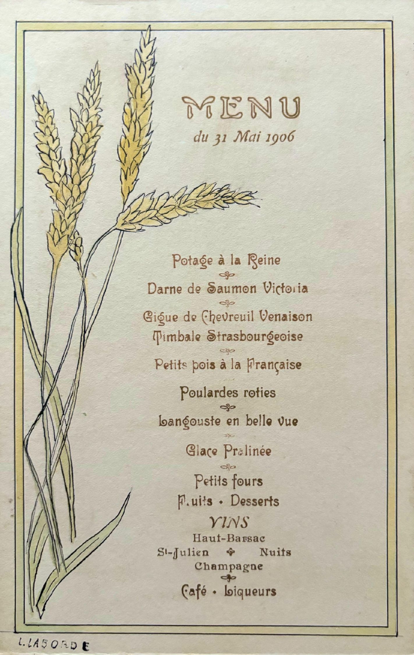 (*NEW ARRIVAL*) L. Laborde. Five Art Nouveau menus