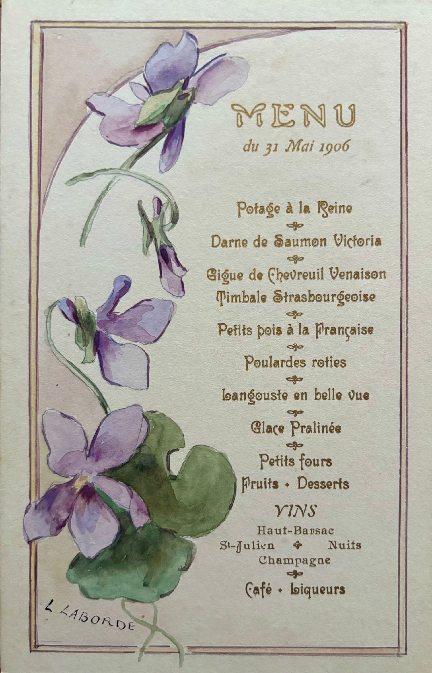 (*NEW ARRIVAL*) L. Laborde. Five Art Nouveau menus