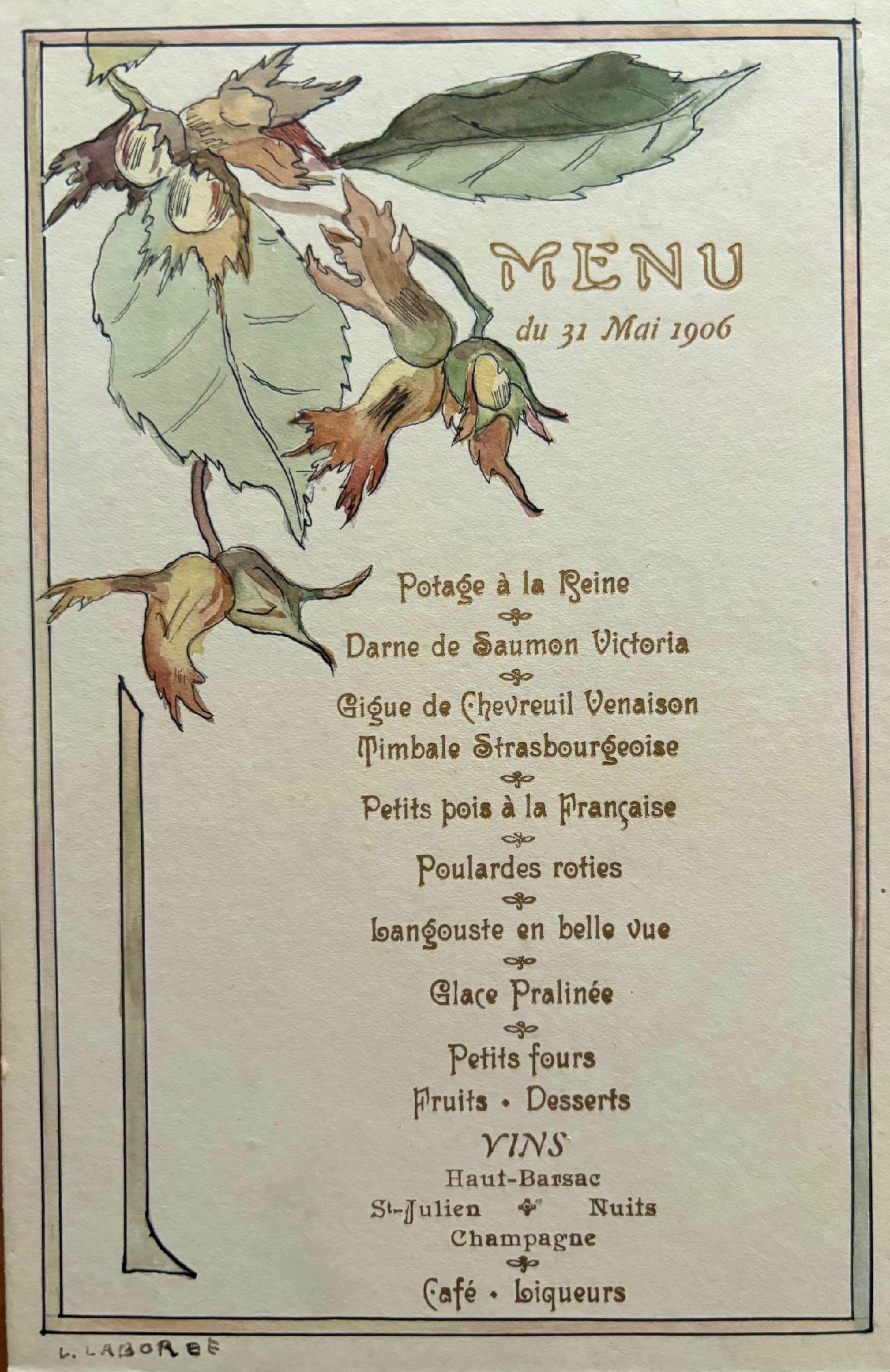 (*NEW ARRIVAL*) L. Laborde. Five Art Nouveau menus