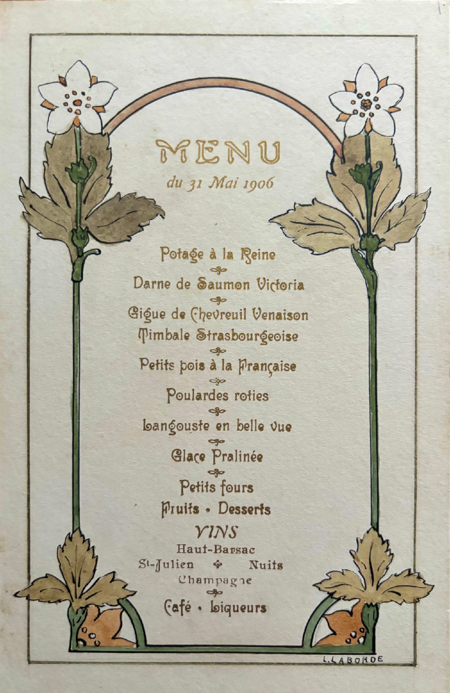 (*NEW ARRIVAL*) L. Laborde. Five Art Nouveau menus