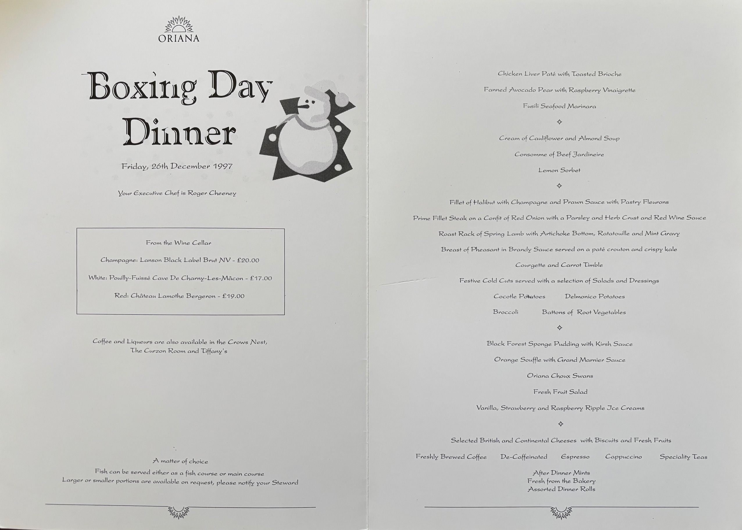 (*NEW ARRIVAL*) P & O Lines. Boxing Day Dinner